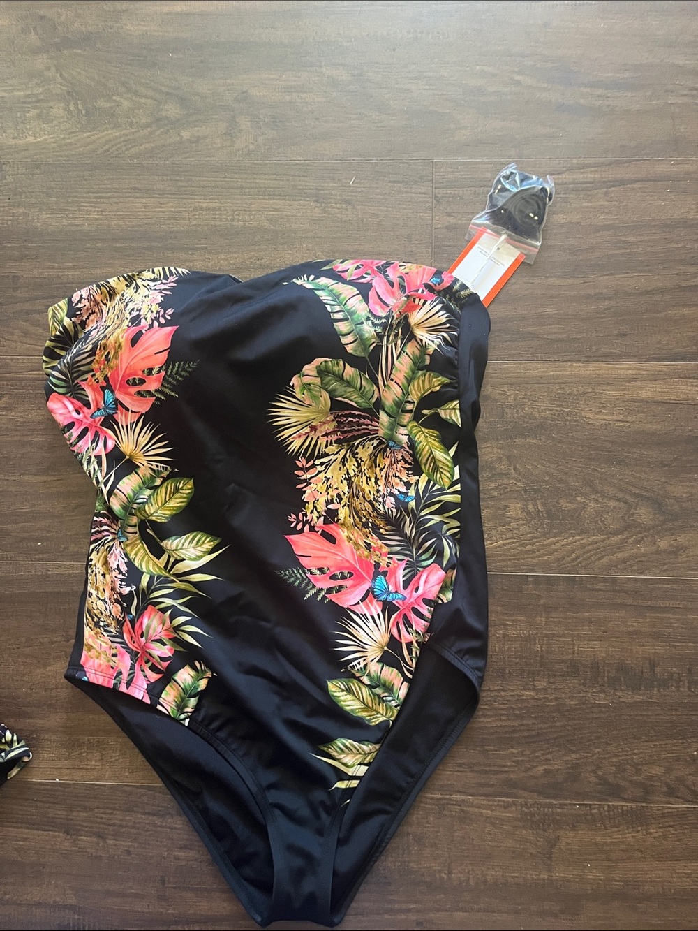 Woman’s Black Tropical One-Piece Swimsuit - Floral Print